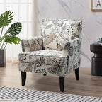 HULALA HOME Modern Accent Chair with Arms and Wooden Legs, Floral Patterned Accent Chair Armchair High Back Rest, Padded Armrest and Comfortable Cushioned Seat for Living Room (Orange Grey Floral)