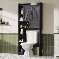 ChooChoo Over The Toilet Storage Cabinet, Farmhouse Bathroom Storage Cabinet with Sliding Door, Over Toilet Storage with Adjustable Shelves, Space-Saving, Black