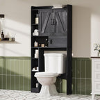 ChooChoo Over The Toilet Storage Cabinet, Farmhouse Bathroom Storage Cabinet with Sliding Door, Over Toilet Storage with Adjustable Shelves, Space-Saving, Black