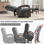 Dual Motor Recliner Lift Chair with Heat and Massage, Heavy Duty Leather Power Lift Recliner Chair Idea Gifts for Seniors, Stand Assistance, Grey