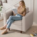 ABCASA Faux Leather Oversized Accent Chair with Storage Deep Seat Single Sofa Large Reading Armchair for Living Room Bedroom Office Whitesand