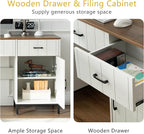 Farmhouse 47" Executive Desk, Home Office Desk with File Drawer and Power Outlet, Computer Desk with 2 Drawers and 1 Storage Cabinet, Workstation for Office Home (White)