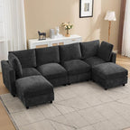 4-Seater Modular Sectional Cloud Sofa with 2 Ottomans, U-Shaped Couch for Living Room, Modern Deep Seat Sofa with Soft Back Cushions, Chenille Dark Grey