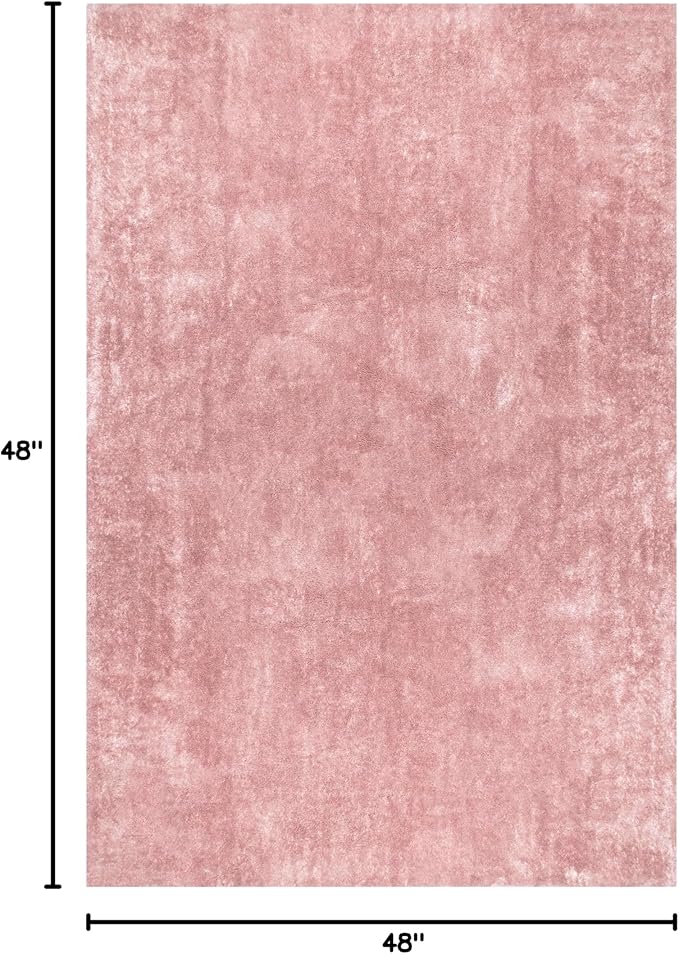 nuLOOM 4' Square Cozy Plush Area Rug, Machine Washable, Non-Slip, Soft Fluffy Shag Carpet for Living Room Bedroom Kids Room Nursery Home Decor, Loni Pink
