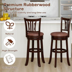 COSTWAY 30" Bar Height Stools Set of 2, Swivel High-Top Chairs with Backrest & Faux Leather Padded Seat, Rubber Wood Counter Barstools with Footrest for Kitchen Islands, Dining Room, Pub (2,30'')