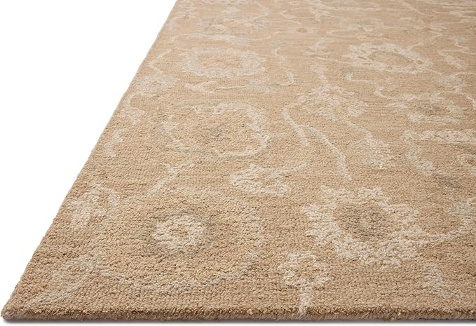 Loloi Chris Loves Julia Dorothea Collection DRT-01 Sand/Pebble 8'-6" x 11'-6" Area Rug Wool Neutral Floral Living Room Bedroom Carpet