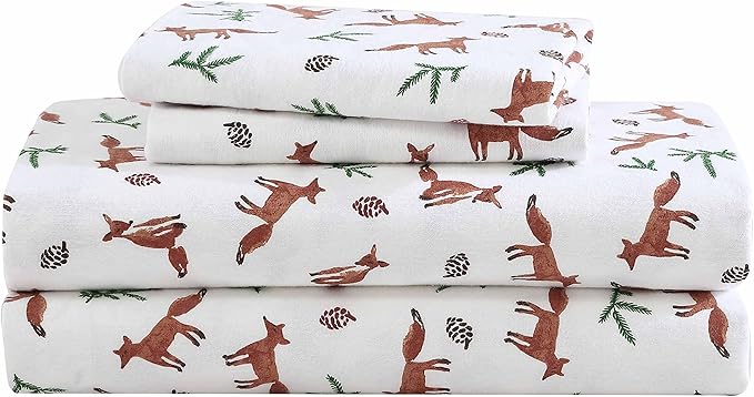 Eddie Bauer- Full Sheet Set, Cotton Flannel Bedding Set, Brushed for Extra Softness, Cozy Home Décor (Fox Trail Orange, Full)