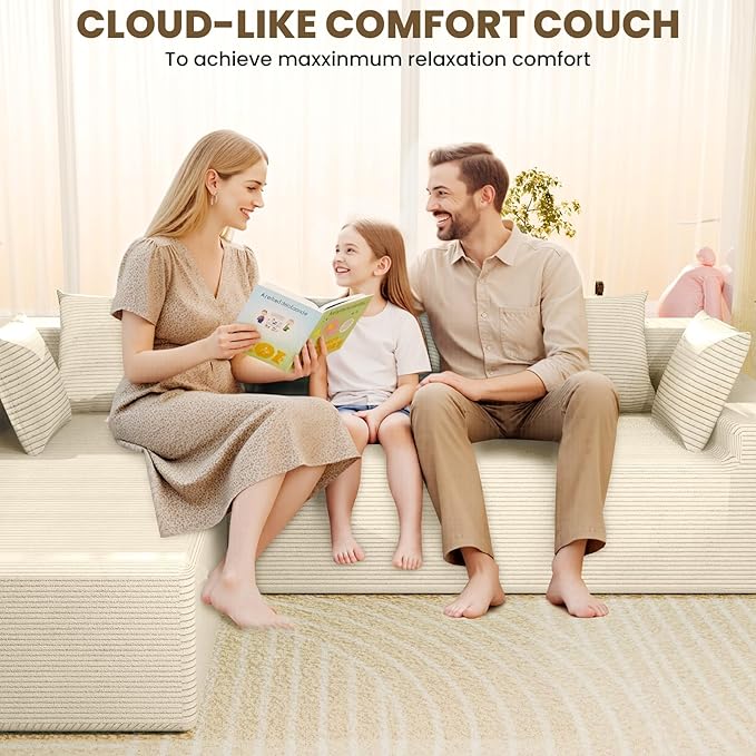 LEVELEVE 107" Cloud Sectional Couch with Deep Seat，Modern Modular Sofa with L-Shape Chaise，No Assembly Required, Upholstered Couches for Living Room Bedroom(Beige,Left Facing Chaise)