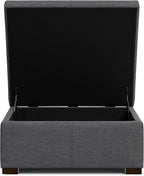 SIMPLIHOME Gabbie 36 inch Wide Contemporary Square Square Coffee Table Storage Ottoman in Slate Grey Polyester Linen, Assembled, for The Living Room, Entryway and Family Room