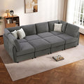 KKL Modular Sectional Sofa Bed with Storage Ottoman, Convertible L/U/J-Shaped Sleeper Couch Plush Wide-Wale Corduroy for Living Room, Apartment, Modern Design, Gray