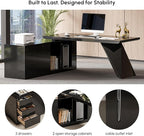 homary 70.9" Modern L-Shape Executive Desk Set, Home Office Desk with Home Office Executive Chair, Drawers & Cabinet Modern Computer Desk for Home Business Furniture, Black, Right Hand