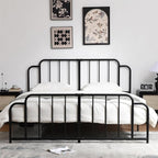 PINJU Metal Platform Bed Frame with Headboard and Footboard, Classic Style, Sturdy Metal Slats, No Box Spring Needed, Easy Installation (Black, King)