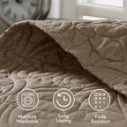 Madison Park Quebec Reversible Quilt Set Damask Design, Double Sided Stitching All Season, Lightweight Bedspread Bedding Set, Matching Sham, Khaki, King(120"x118") 3 Piece