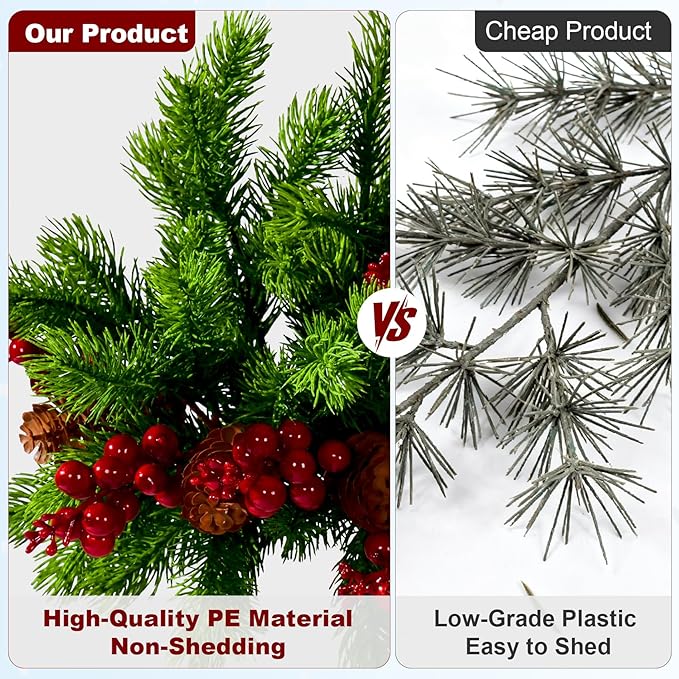 8PCS Artificial Pine Branches with Red Berry Pine Cones Artificial Needles Branches Greenery Stems Fake Greenery Floral Arrangements