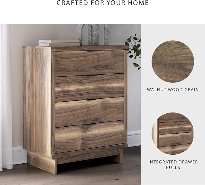 Signature Design by Ashley Darcalli Mid-Century Modern 4-Drawer Chest with Easy Glide and Safety Stop for Bedroom, Light Brown