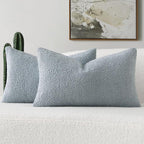 FUTEI Pack of 2 Dusty Blue Decorative Throw Pillow Covers 12x20 Inch Soft Cozy Solid Boucle Textured Lumbar Pillow Cases,Modern Home Decor for Couch Bed Living Room