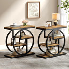 Tribesigns End Table Set of 2, 4-Tier Narrow Side Table with Storage Shelves, Wood Small Sofa Side Table with Geometric Metal Frame, Industrial Bedside Table for Bedroom, Living Room, Rustic Brown