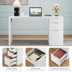 FURSUN 58" Modern Executive Desk with Storage, Home Office Desk with Drawer & Cabinet, Wooden Fluted Desk for Study, Living Room, Bedroom, White