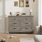 GarveeHome 6 Dresser for Bedroom, 47 in Wide Drawer Dresser with Storage Freestanding, Wooden Closet Storage Chest for Living Room, Bedroom, Entryway, Grey
