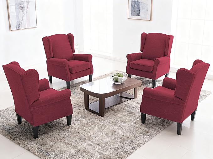 Accent Chair Set of 4, Modern Living Room Chairs with Wingback, Comfy Upholstered High Back Single Sofa for Bedroom, Mid-Century Reading Armchair Sillas para Sala