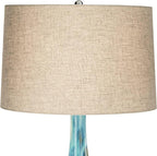 Possini Euro Design Kenya Modern Tropical Table Lamp with USB Dimmer 29 1/2" Tall Blue Green Glaze Ceramic Beige Linen Drum Shade for Bedroom Living Room House Home Bedside Nightstand Office Family
