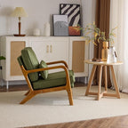 Karl home Accent Chair Mid-Century Modern Chair with Pillow Linen Fabric Upholstered Lounge Arm Chair with Solid Wood Frame & Soft Cushion for Living Room, Bedroom, Balcony, Green
