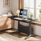 COLAMY Electric Standing Desk, Whole-Piece Gaming Desk with Dual Motors, Ergonomic Footrest, Drawers for Storage, Adjustable Height Sit-Stand Desk for Home Office (Veneer Desktop, Black Oak + Black)