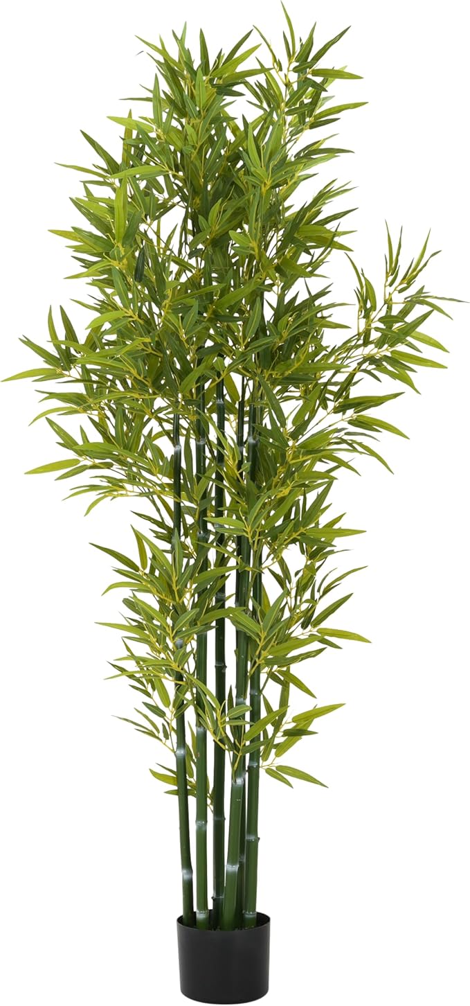 Christopher Knight Home Alene Set of 2 72''H Artificial Tree Indoor, Artificial Bamboo Tree with Nursery Pot, Faux Tree with Black Plastic Pot for Living Room, Artificial Plant for Home Decor, Green