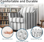 Pia Ricco 360° Swivel Accent Chair, Oversized Modern Striped Fabric Armchair with Removable Cover for Living Room and Reception