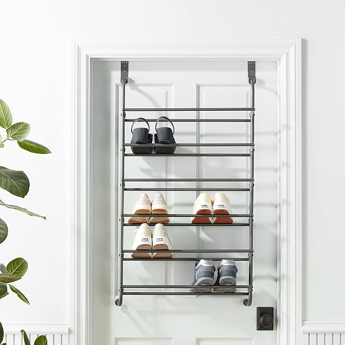 Whitmor 18 Pair Over The Door Shoe Organizer, 6 Tier Heavy Duty Metal Shoe Organizer for Closet, Hanging Shoe Rack for Closet Organizer & Storage, 42" L x 22.7" W x 7.5" H, Gunmetal Gray