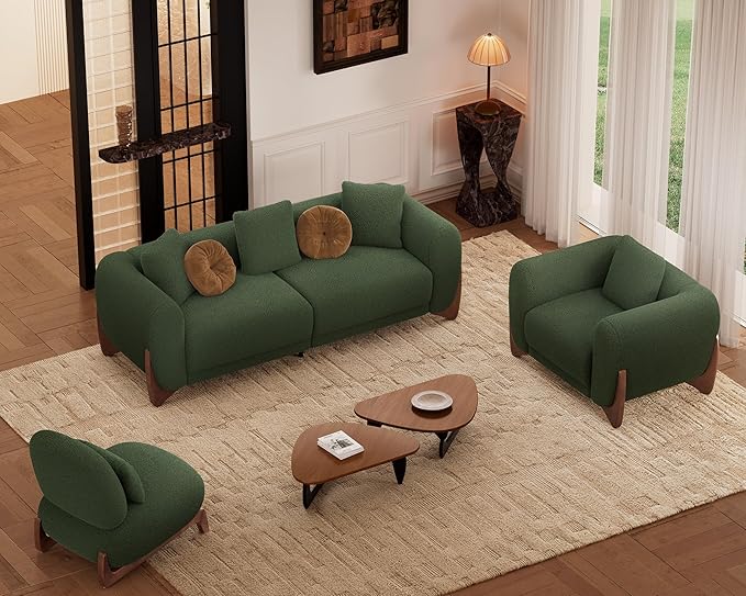 Morden Fort Sherpa Boucle Couch Armchair Single, Modern Sofa Upholstered Deep Chair with Soft Throw Pillow Skin-Friendly Minimalist Accent Chair Compatible with Sofa Set Couch for Living Room, Green