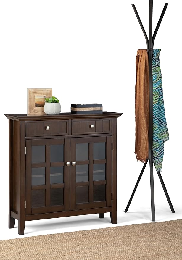 SIMPLIHOME Acadian SOLID WOOD 36 inch Wide Transitional Entryway Storage Cabinet in Natural Aged Brown for the Living Room, Entryway and Family Room