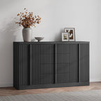 Buffet Cabinet with Storage, 60" Fluted Sideboard with 4 Drawers & 2 Door–Modern Accent Buffet Cabinet with Adjustable Shelves, Credenza Storage Cabinet for Kitchen, Dining, Living Room,Black(1PC)