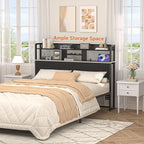 Unikito Headboard for Queen Size Bed with Storage Shelf, Head Board with 3 Outlets and 2 USB Ports, Headboards with RGB LED Light, Height Adjustable, Sturdy and Stable, Easy Assembly, Black