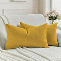 FUTEI Mustard Yellow Chenille Decorative Throw Pillow Covers 12x20 Inch Set of 2,Soft Cozy Faux Linen Textured Lumbar Pillow Cases,Farmhouse Home Decor for Couch Living Room