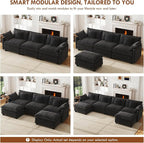 WorthFurni 111.4” Cloud Couch, Modular Sectional Sofa, Comfy Modern 3-Seater Couches with Pillows & Upholstered Deep Seat Cushion for Living Room Apartment Bedroom (Black)