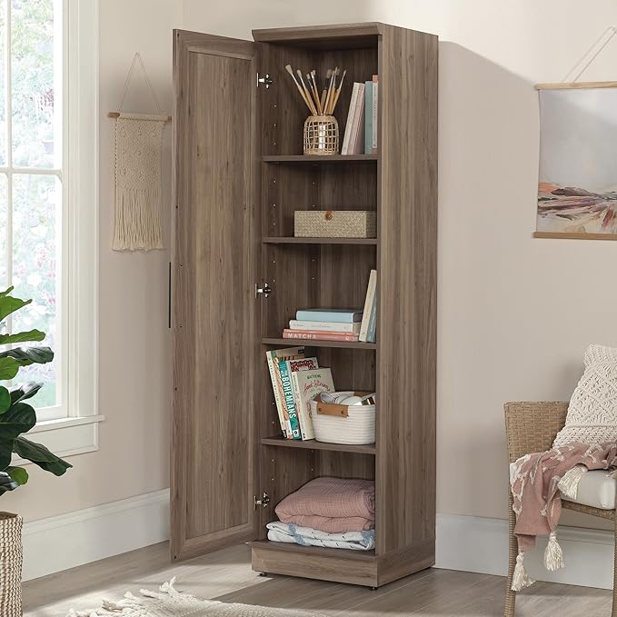 Sauder HomePlus Kitchen Pantry Storage Cabinet Slim Single Door with Adjustable Shelves, Laundry Bathroom Storage Cabinet, in Salt Oak