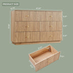 Fluted Dresser for Bedroom, 47" 6 Drawer Dressers, Wood Tall Dresser Storage Organizer, Modern Chest of Drawers with Deep Storage for Closet Hallway, Entryway, Living Room, Natural