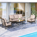 MFSTUDIO Outdoor Patio Furniture Set, 4 PCS Heavy-Duty Metal Patio Conversation Sets for 5, Patio Sectional Sofa Set with High Back 3-Seat Sofa, 2 Fixed Chairs, 1 Coffee Table, 5.5" Thicken Cushions