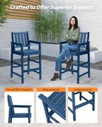 5 Pieces Adirondack Bar Chairs Set, HDPE Patio Bar Height Table and Chairs, Tall Adirondack Outdoor Bar Stools Set, HDPE Patio Bar Table Sets Furniture for Poolside, Balcony, Garden, Navy