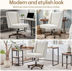 Armless Upholstered Office Chair with Wooden Legs, Modern Criss Cross Adjustable Home Office Desk Chair No Arms Sewing Chair Swivel Chair for Women Farmhouse Study Studio (Beige)