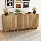 LukeAlon Fluted Sideboard Cabinet, Farmhouse Boho Accent Buffet Cabinet with Storage, 47" Wooden Credenza Hallway Cabinets for Living Room Dining Room Entryway, Natural Wood Color