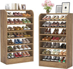 Tribesigns Shoe Rack for Entryway, 8-Tier Tall Shoe Shelf Shoes Storage, Wooden Shoe Cabinet Organizer for Closet, Hallway, Living Room, Wood Color, 2 Pcs
