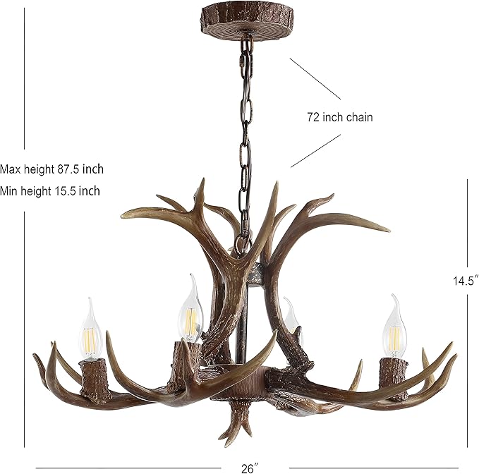 JONATHAN Y JYL6301A Eldora 26" Adjustable Resin Antler 4-Light LED Chandelier, Glam, Rustic,Cottage,Transitional, Dimmable Dining Room, Living Room, Kitchen, Foyer, Bedroom, Brown