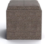 SIMPLIHOME Rockwood 18 inch Wide Contemporary Square Cube Storage Ottoman with Tray in Mink Brown Tweed Look Fabric, Assembled, For the Living Room, Entryway and Family Room