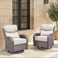Swivel Patio Chairs Set of 2 with 6" Thick Cushion - Wicker Outdoor Swivel Rocker Patio Chair, High Back Comfortable Outdoor Glider Chairs 360° Rotation Glider Brown Wicker-Beige Cushion