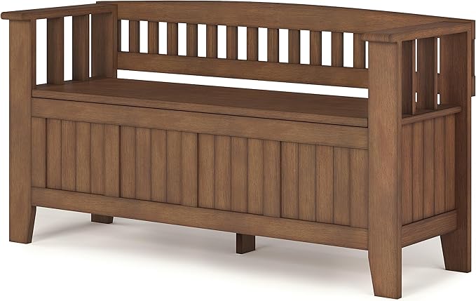 SIMPLIHOME Acadian SOLID WOOD 48 Inch Wide Transitional Entryway Storage Bench in Rustic Natural Aged Brown, For the Living Room, Entryway and Family Room
