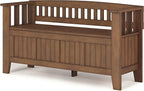 SIMPLIHOME Acadian SOLID WOOD 48 Inch Wide Transitional Entryway Storage Bench in Rustic Natural Aged Brown, For the Living Room, Entryway and Family Room