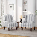 Accent Chair Set of 2, High Back Upholstered Armchair with High Resilience Sponge & Wood Legs, Mid-Century Modern Comfy Single Sofa Reading Chairs for Living Room, Bedroom-Stripe Navy