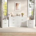 3-Piece Modern Bedroom Furniture Set, Wide 6-Drawer Dresser & 2-Drawer Nightstands Set of 2, Natural Wood Dresser and Nightstand Sets for Bedroom, Hallway, White